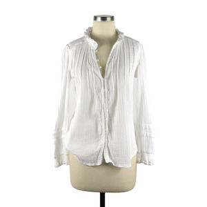 FAHERTY Willa White Peasant Blouse Cotton Long Sleeve Top Size Medium